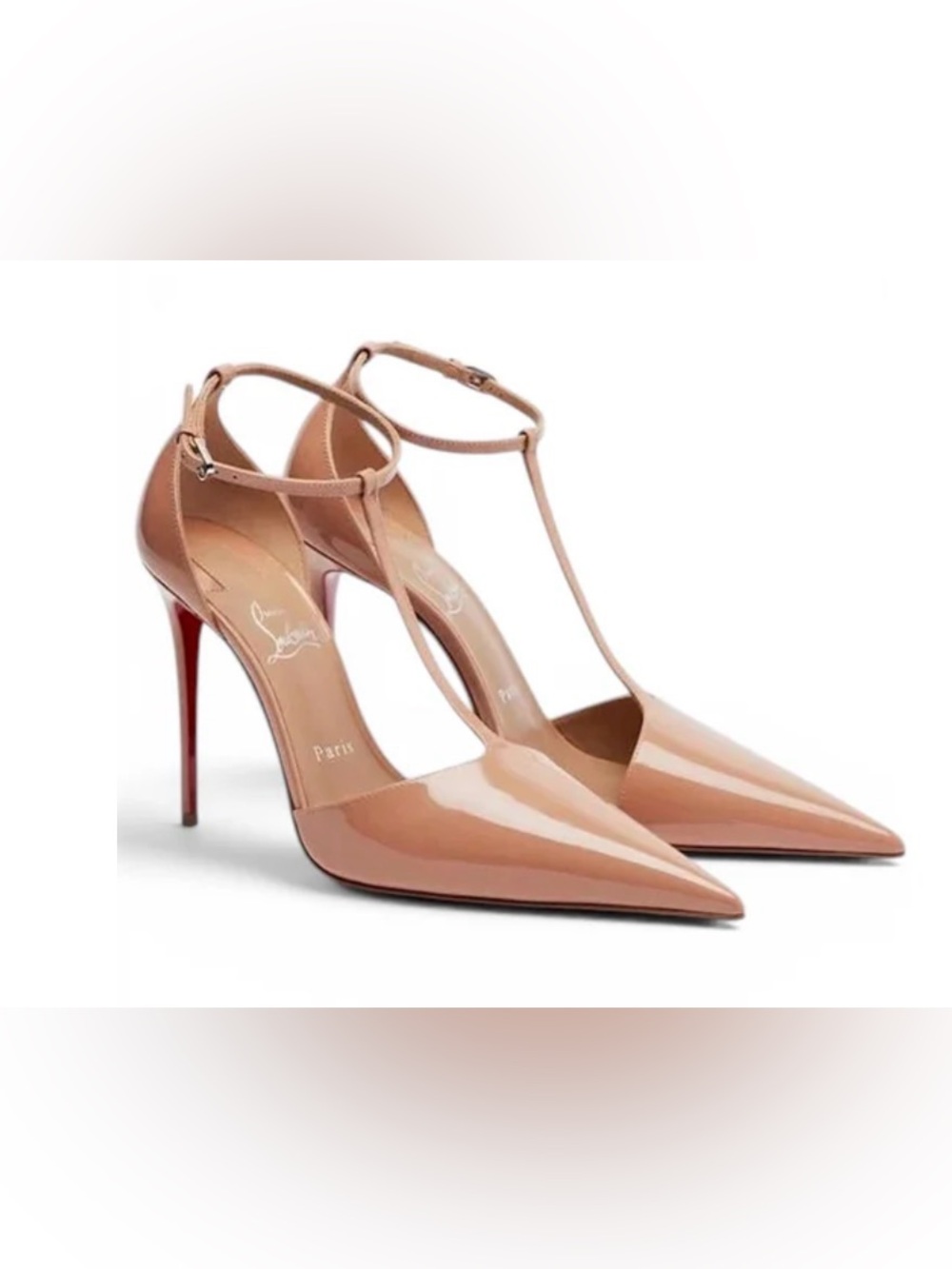 Christian Louboutin Kate max t strap nude patent blush stiletto 100mm sz 37